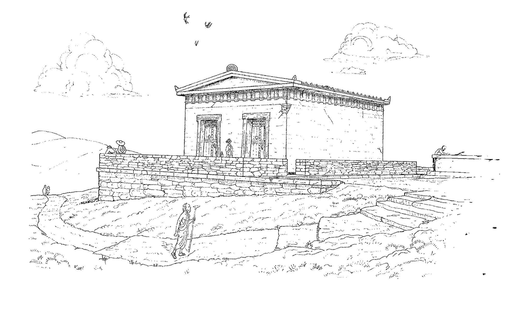 Figure 1 : Reconstitution du temple, période archaïque I (Y. Nakas, 2014)